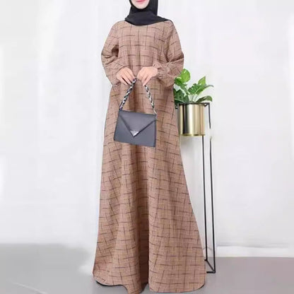 Women's Plaid Crewneck Modest Dress