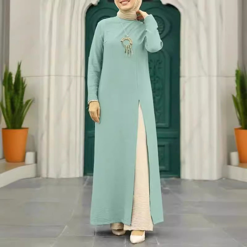 Elegant Solid Color Women's Modest Dress