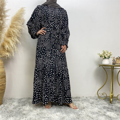 Women's Modest Polka Dot Flap Tie-up Dress