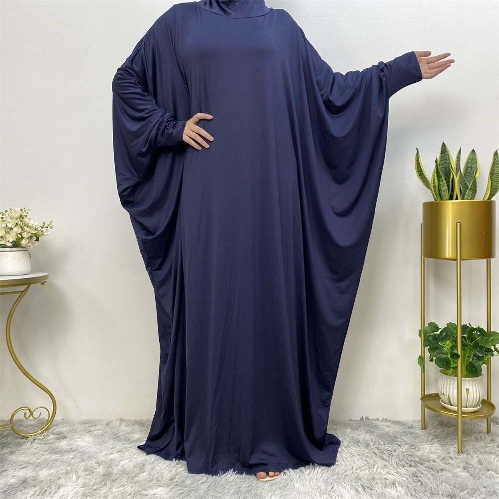 Solid Color Modest Bat Sleeve Abaya Dress