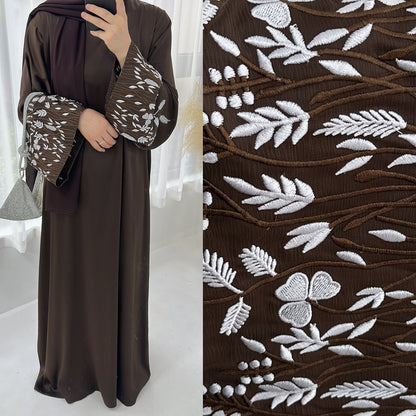 Modest Leaf Embroidery Elegant Dress