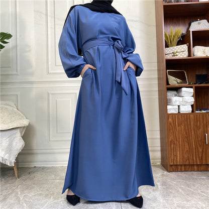 Modest Plain Pocket Casual Dress