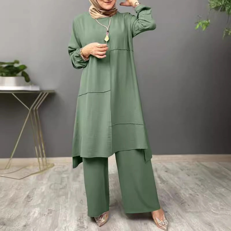 Stylish Women's Loose Shirt and Wide Leg Trouser Set