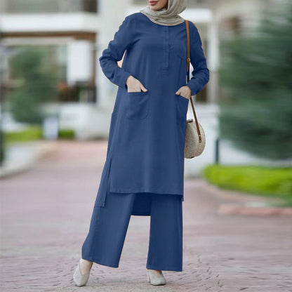 Plain Loose Pocket Trouser Two Piece Sets