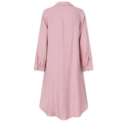 Women's Lapel Button Shirt Sleeve Modest Dress