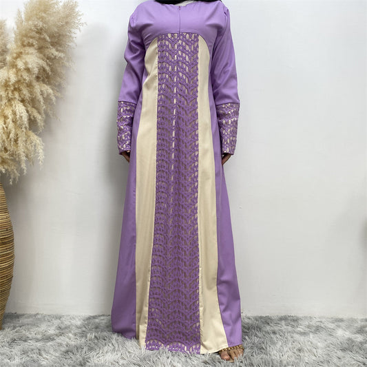 Modest Lace Patchwork Long Sleeve Dress