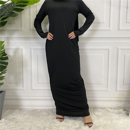 Women's Solid Color Long-sleeved Abaya Dress