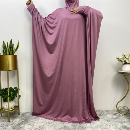 Solid Color Modest Bat Sleeve Abaya Dress