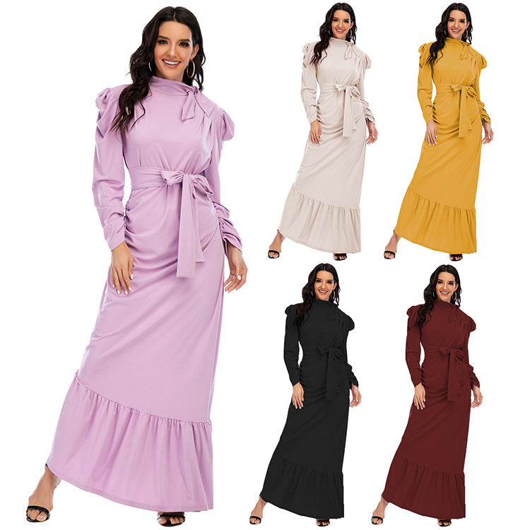 Pleated Stylish Irregular Modest Dress