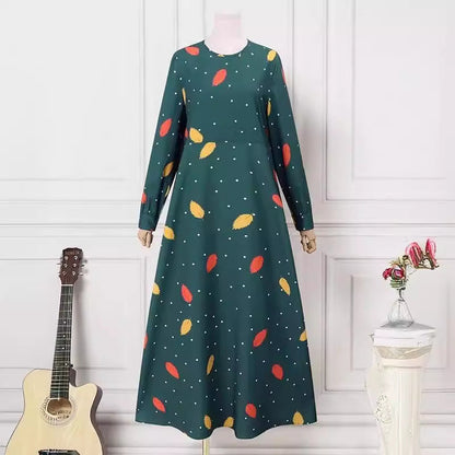 Women's Elegant Floral Polka Dot Modest Dress