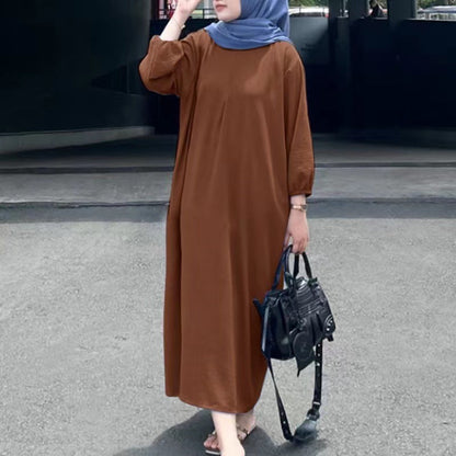 Women's Puff Sleeve Plain Casual Dress