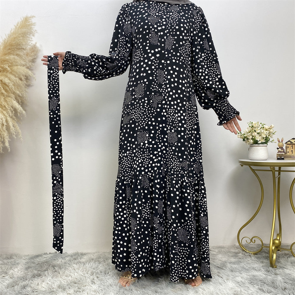 Women's Modest Polka Dot Flap Tie-up Dress