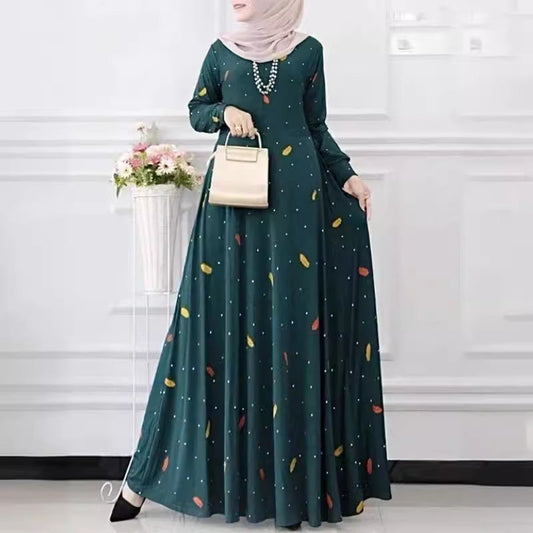 Women's Polka Dot Floral Modest Dress