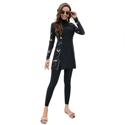 Burkini Floral Long Sleeve Two-piece Swimsuit