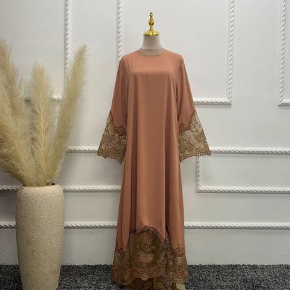 Plain Embroidery Lace Abaya Dress