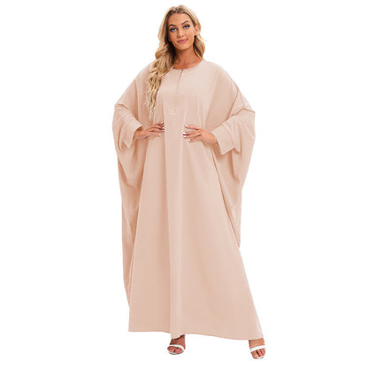 Plain Zipper Bat Sleeve Abaya Dress