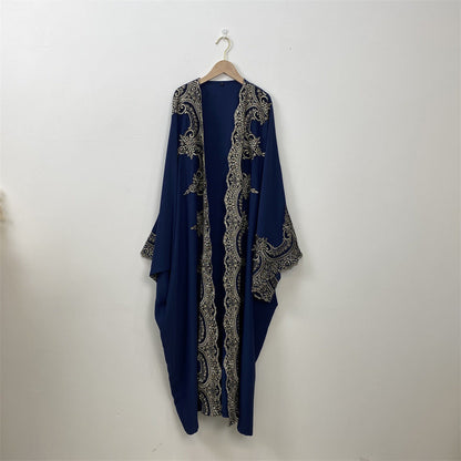 Lace Patchwork Batwing Sleeve Robe Open Abaya