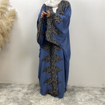 Lace Patchwork Batwing Sleeve Robe Open Abaya