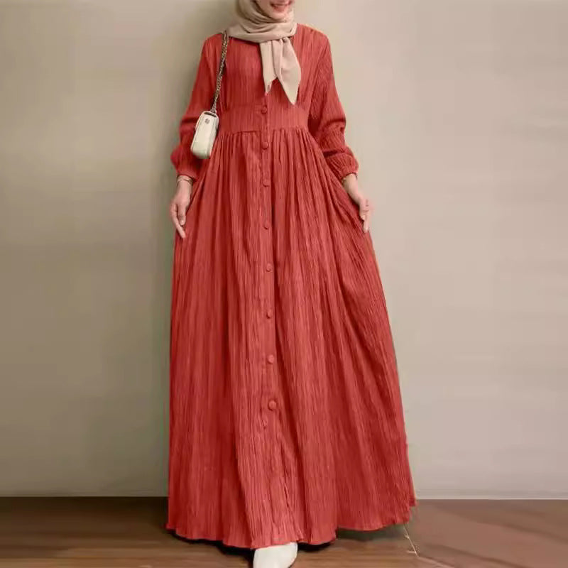 Women's Vintage Long-Sleeve Plain Modest Dress