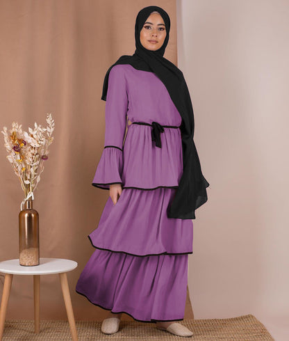 Modest Black White Abaya Dress