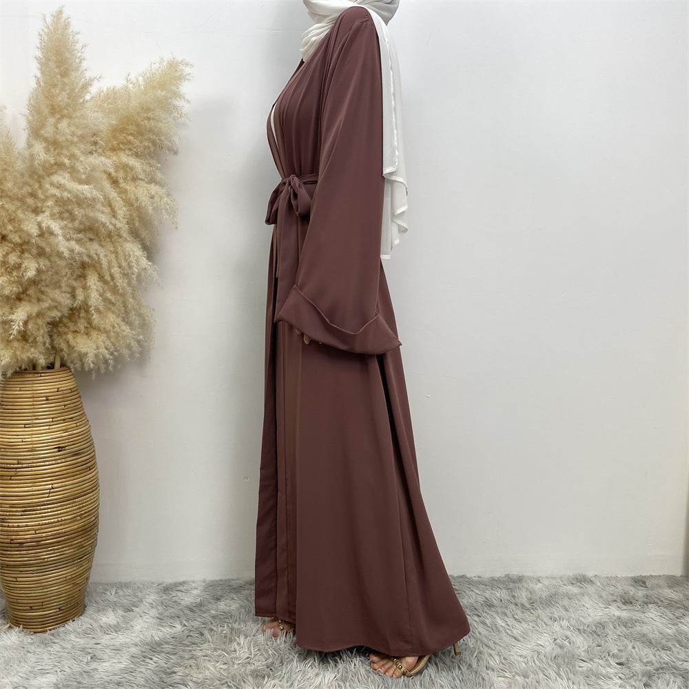 Solid Color Lace-up Modest Robe Dress