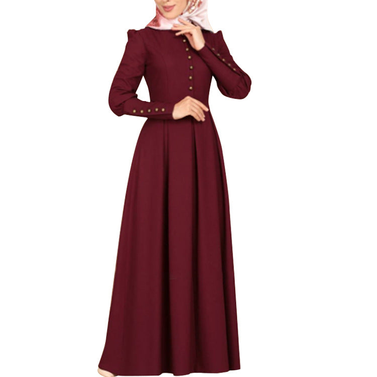 Women's Plain Button Vintage Abaya Dress