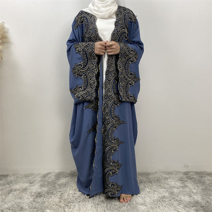 Lace Patchwork Batwing Sleeve Robe Open Abaya