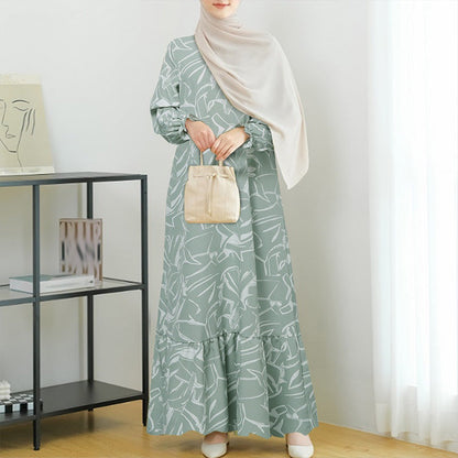 Women's Geometric Print Ruffle Abaya Dress