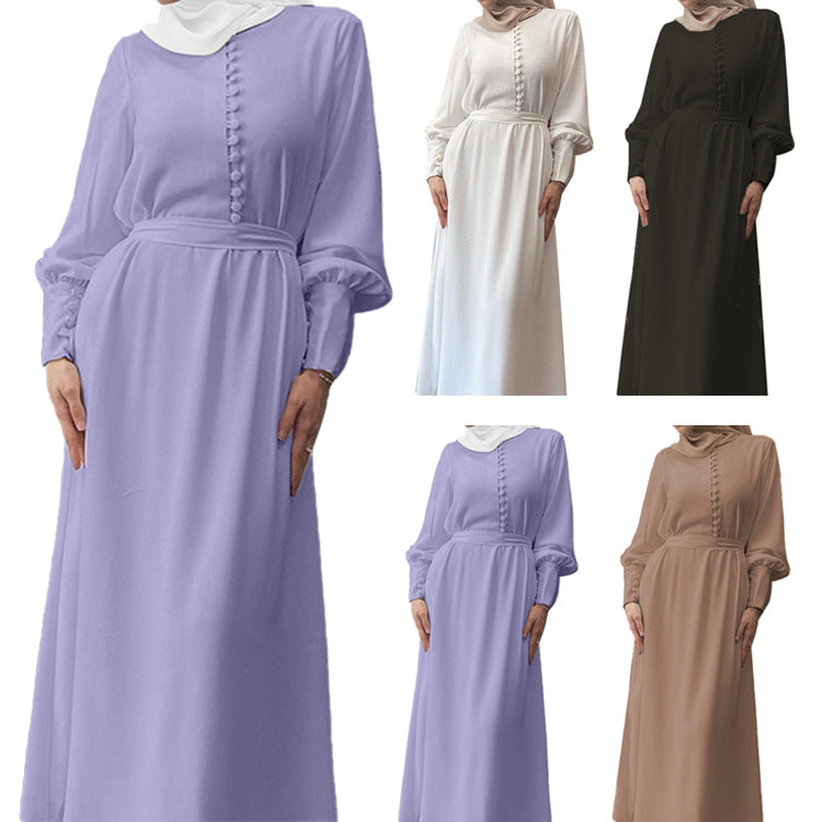 Women‘s Plain Elegant Double-layer Abaya Dress