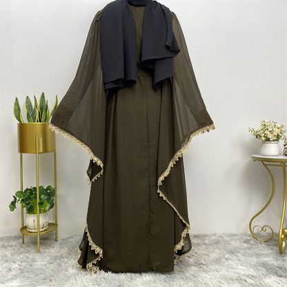 Modest Patchwork Loose Lace-up Abaya Dress