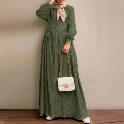 Women's Vintage Long-Sleeve Plain Modest Dress