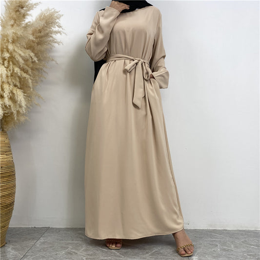 Women's Plain Lace-up Pocket Abaya Dress