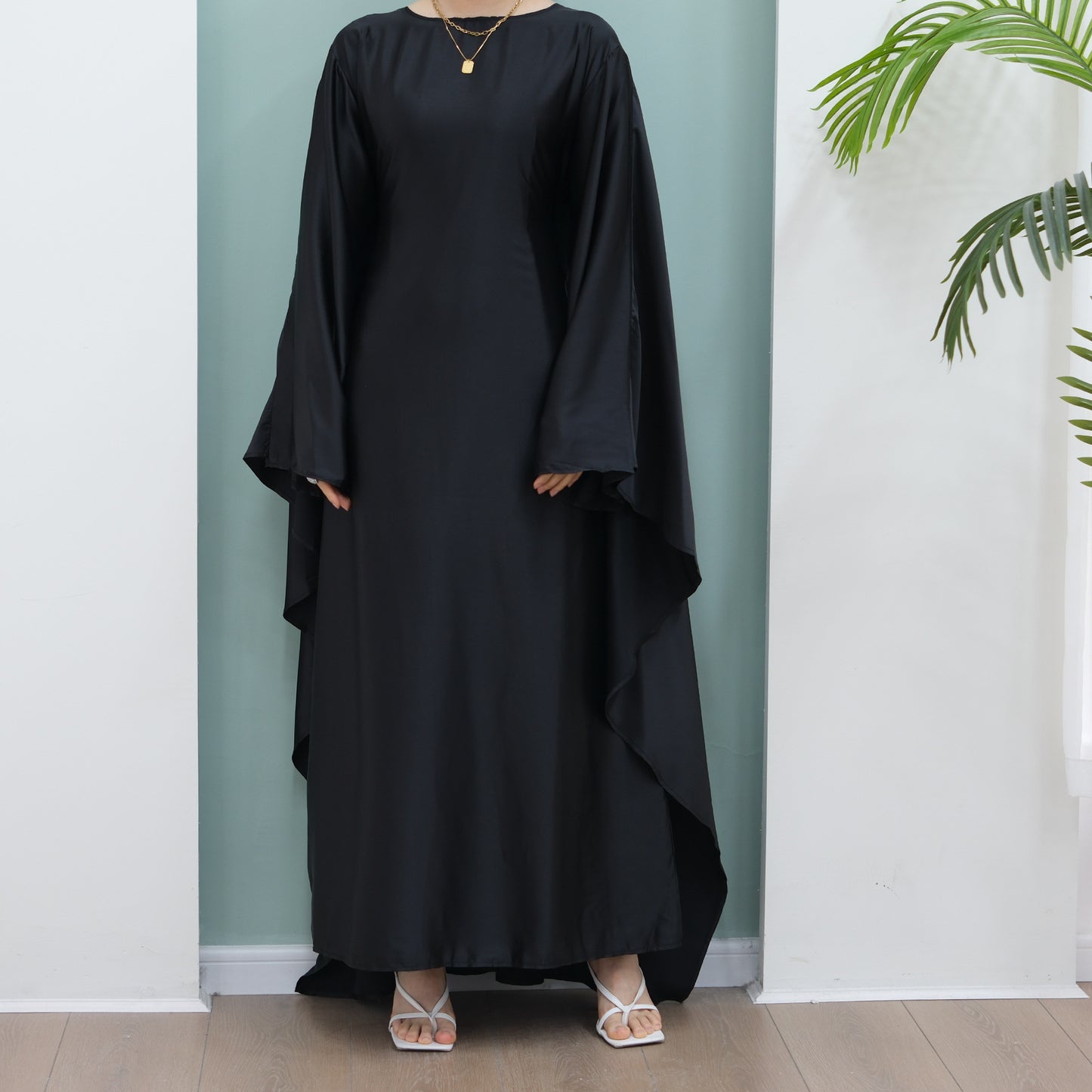 Women's Stretch Satin Modest Abaya Dress