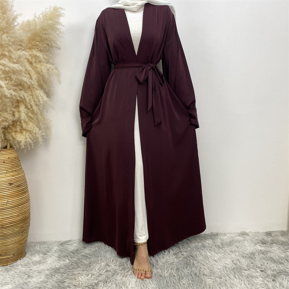 Solid Color Lace-up Modest Robe Dress