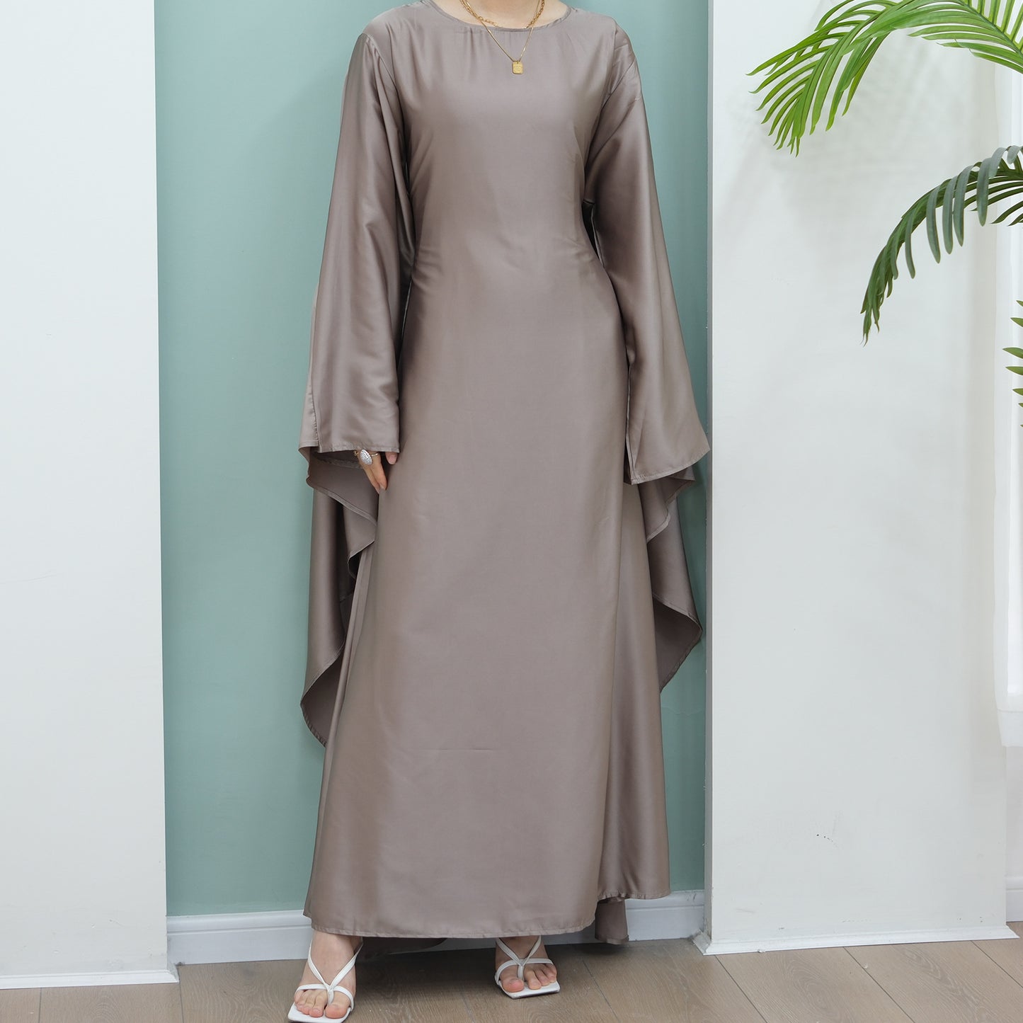 Women's Stretch Satin Modest Abaya Dress