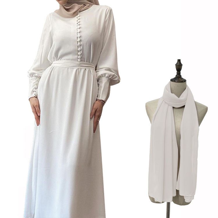 Women‘s Plain Elegant Double-layer Abaya Dress