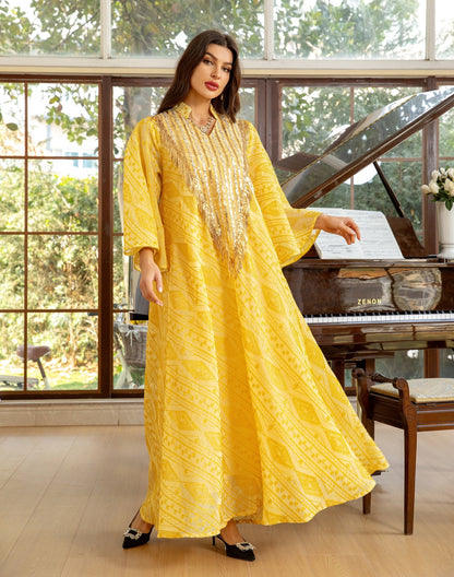 Holy Flared Sleeves Wide Dress - Yellow