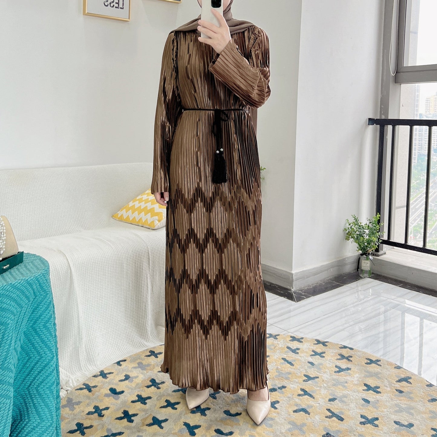 Women's Plain Pleated  Abaya Dress