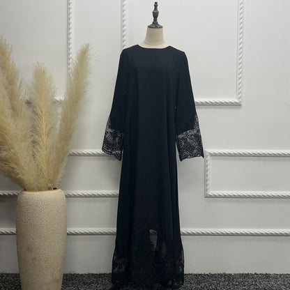 Plain Embroidery Lace Abaya Dress