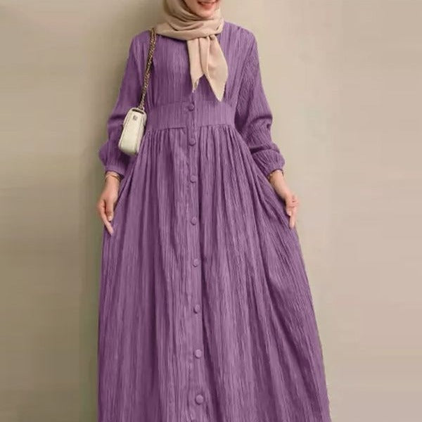 Women's Vintage Long-Sleeve Plain Modest Dress