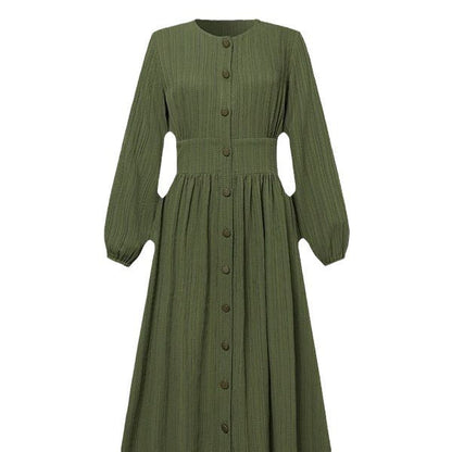 Women's Vintage Long-Sleeve Plain Modest Dress