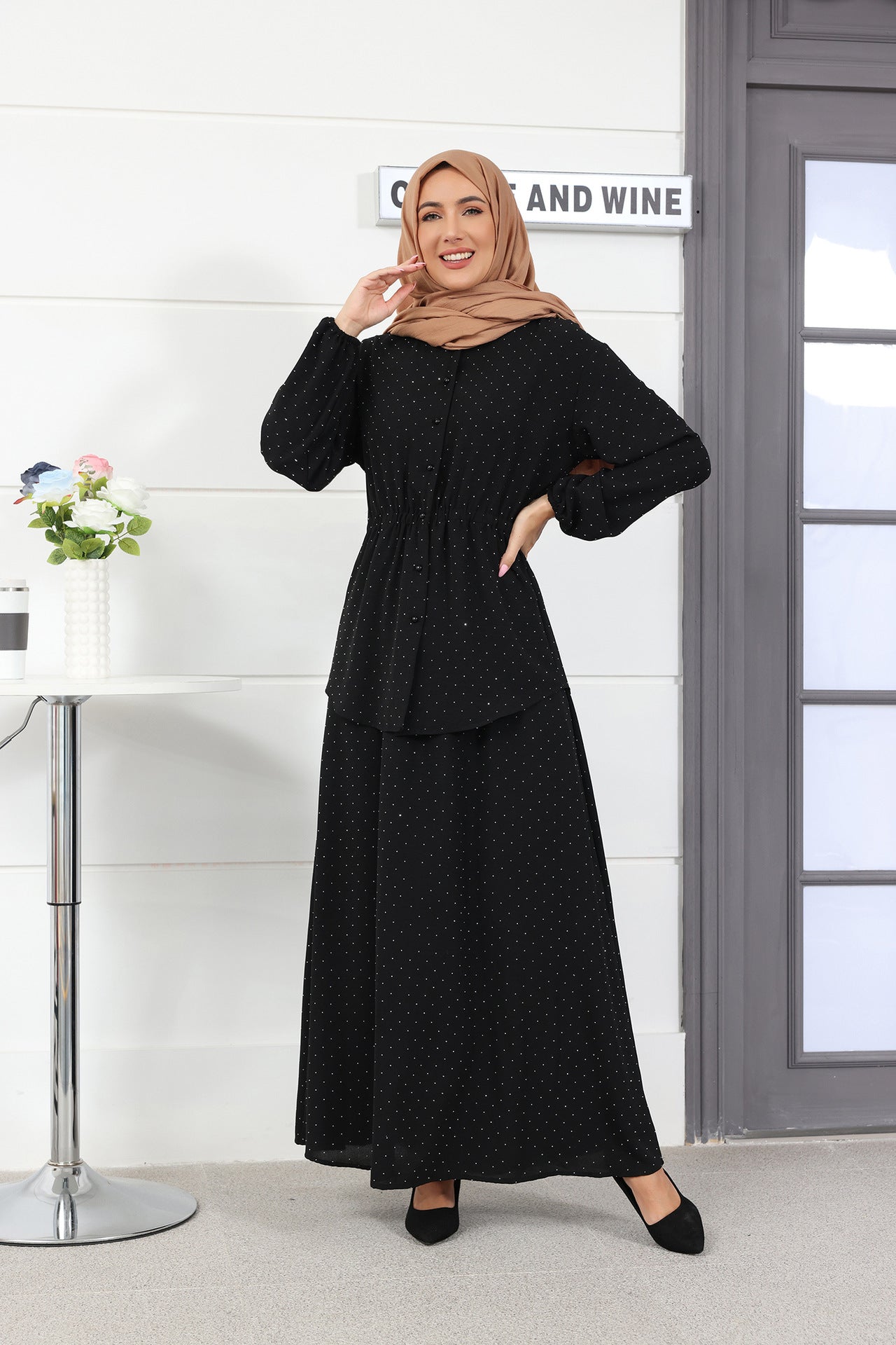 Women's Stylish Bubble Sleeve Round Neck Suit