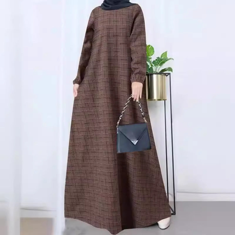 Women's Plaid Crewneck Modest Dress