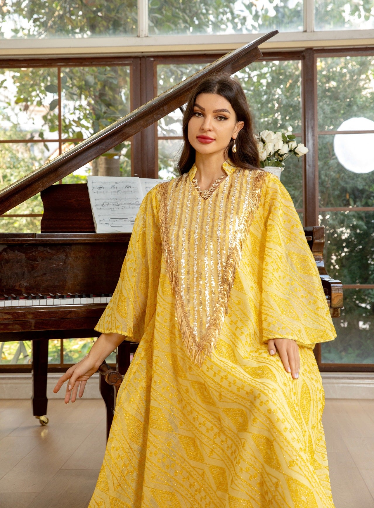 Holy Flared Sleeves Wide Dress - Yellow