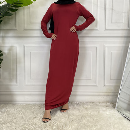 Women's Solid Color Long-sleeved Abaya Dress