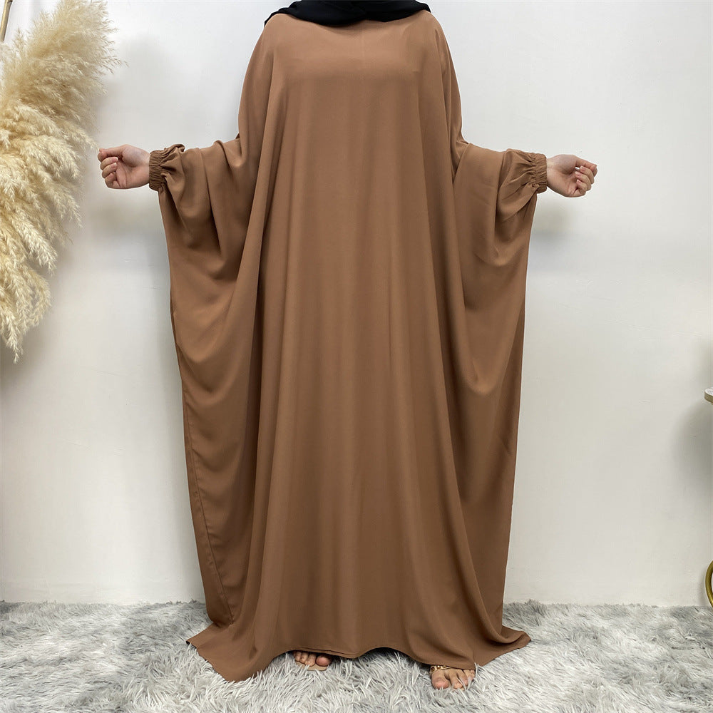 Solid Color Bat Sleeve Abaya Dress