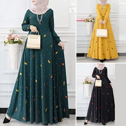 Women's Elegant Floral Polka Dot Modest Dress