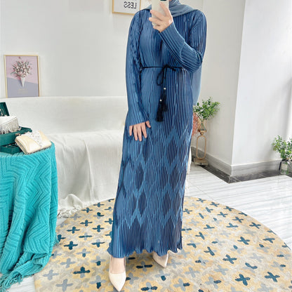 Women's Plain Pleated Casual Modest Dress