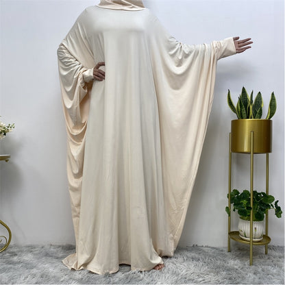 Solid Color Modest Bat Sleeve Abaya Dress