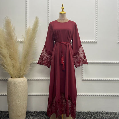 Plain Embroidery Lace Abaya Dress